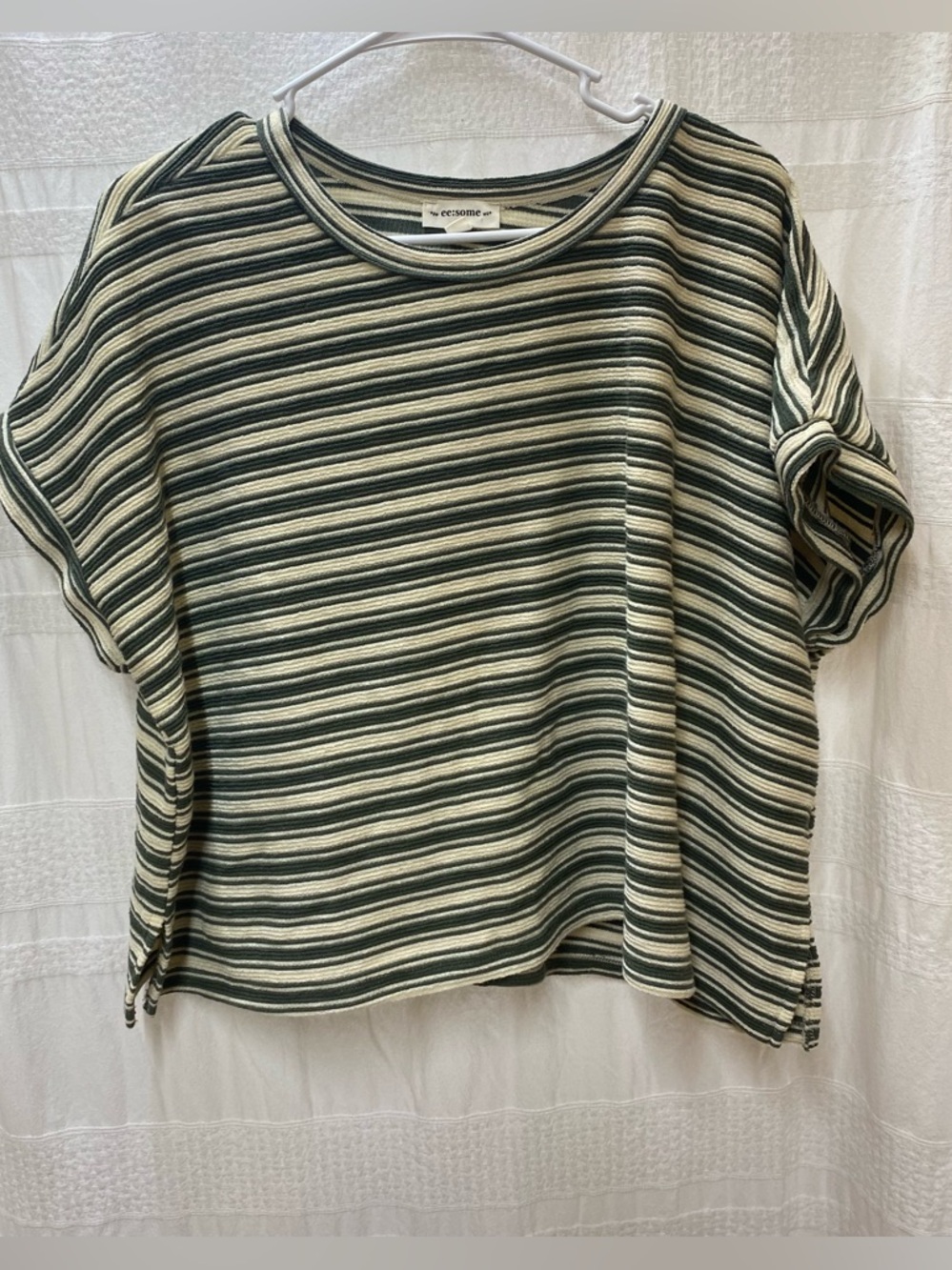 eesome Olive and Cream Striped Short Sleeve Tee